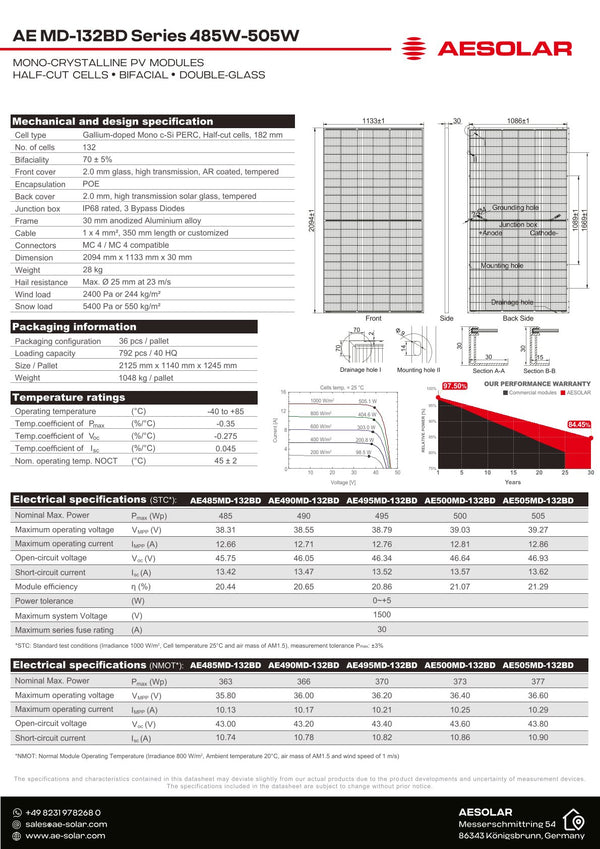 AE Solar Aurora MD-132BD 485W-505W