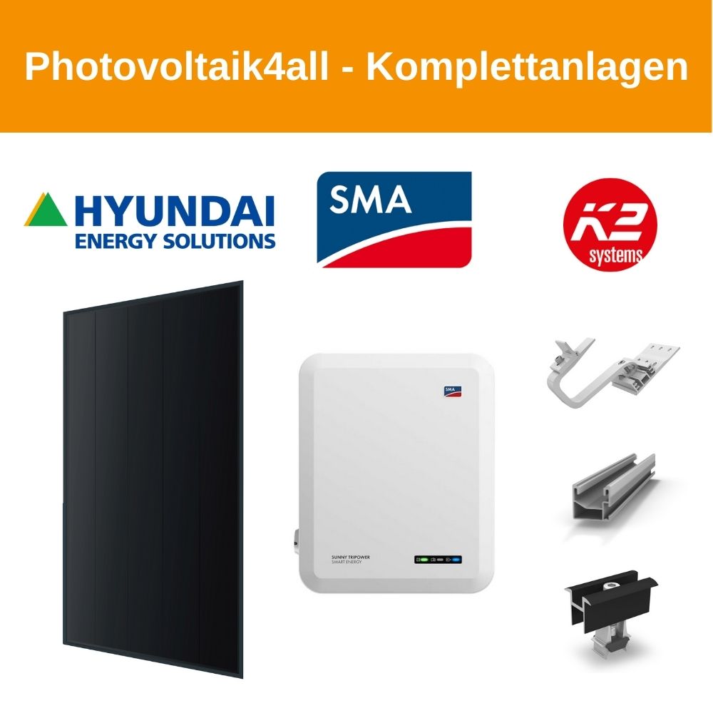 8,815 kWp Hyundai 415 Wp Fullblack + SMA Smart Energy Komplettanlage